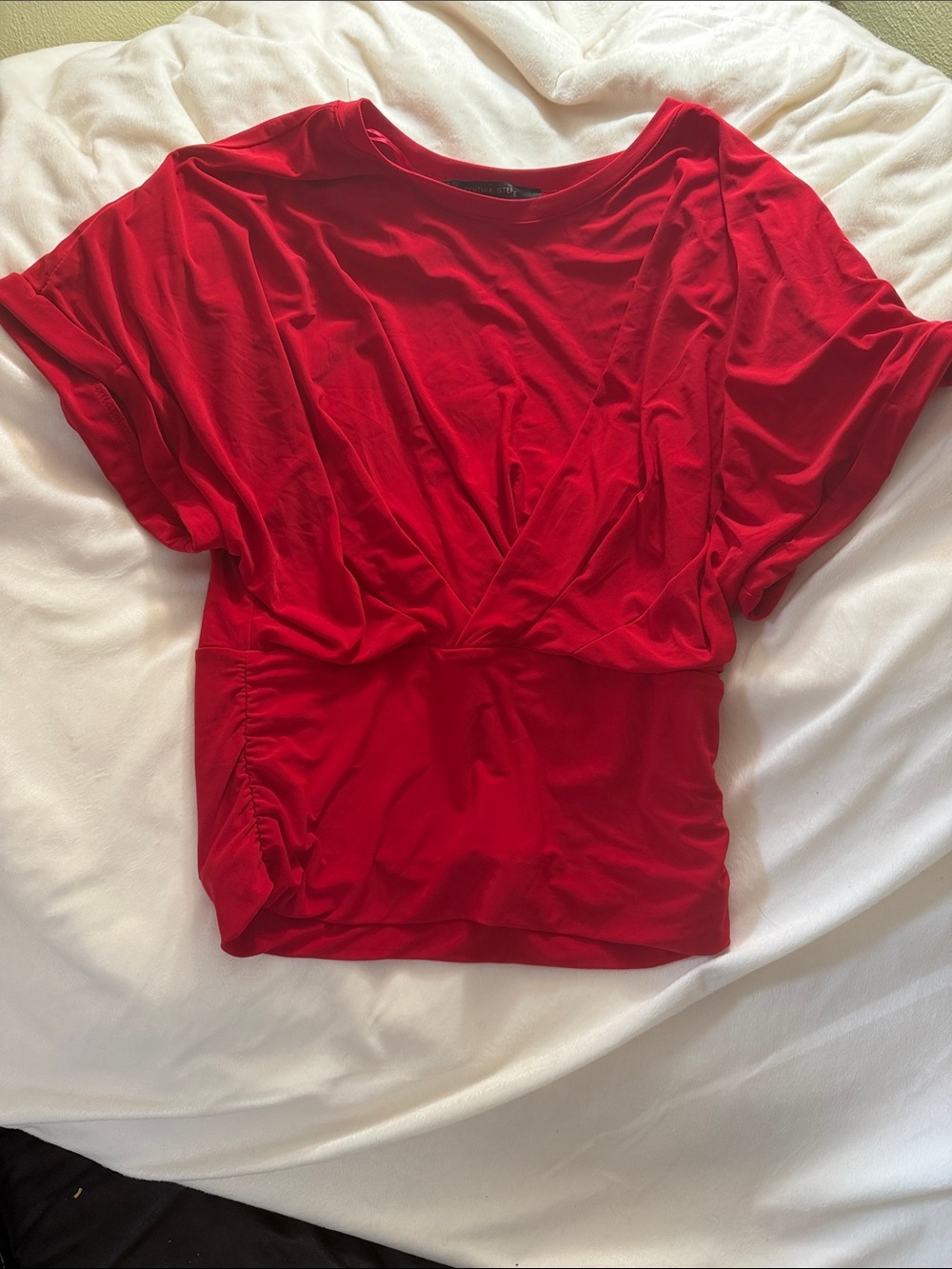 Cynthia Steffe Red Draped V-Neck Blouse